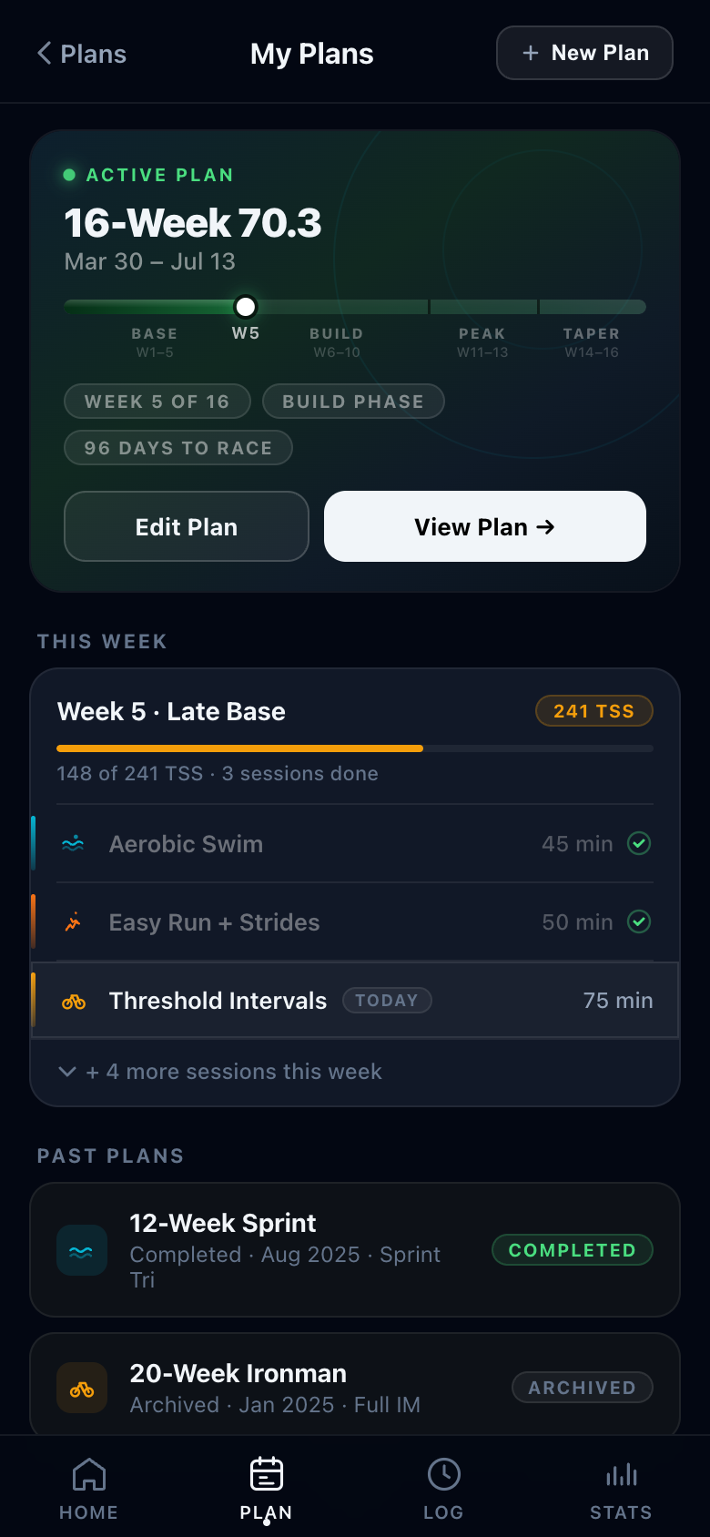 Rift program screen showing Import, Build AI, and New plan options with active program progress